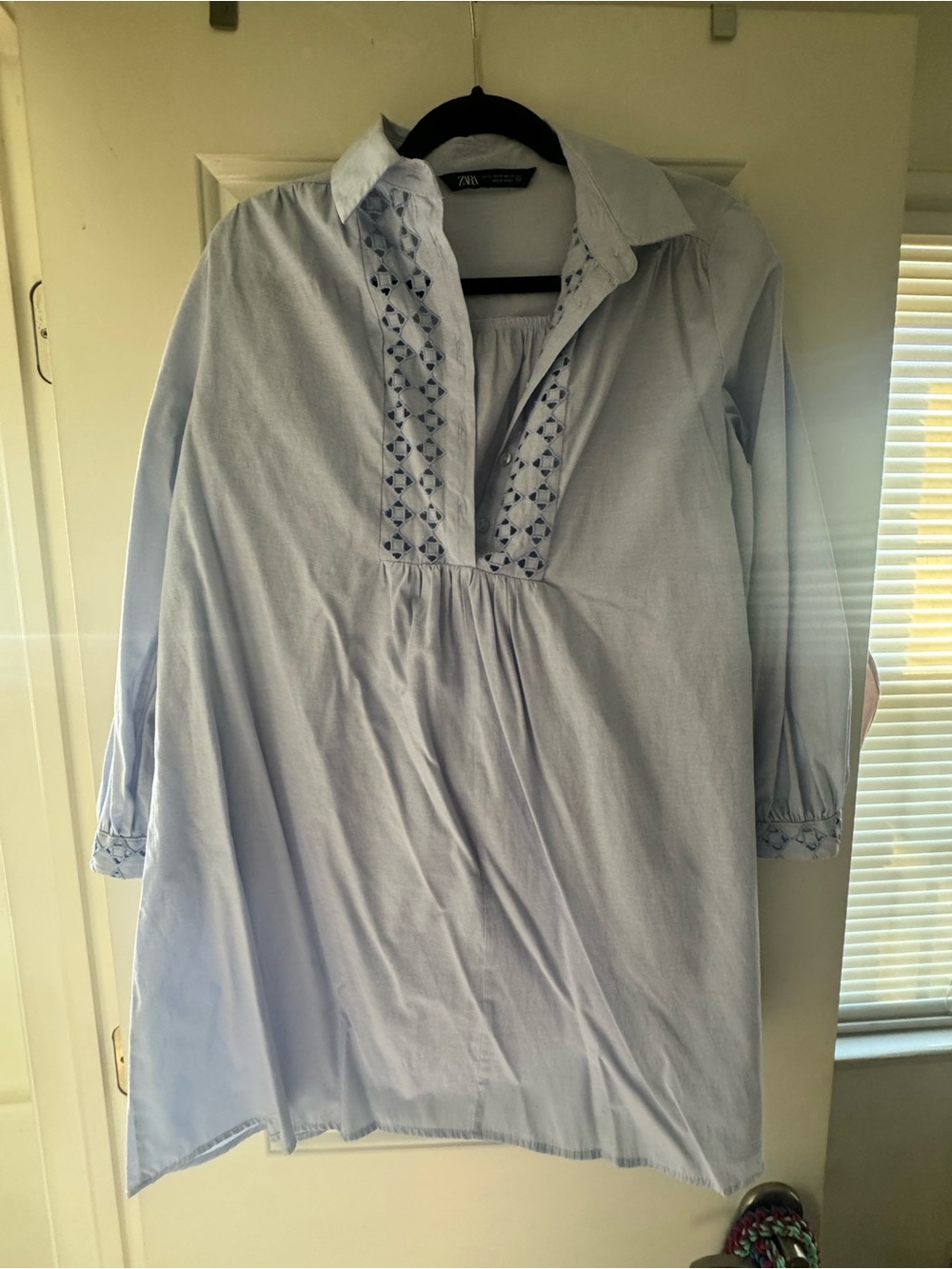 ZARA Light Blue Long Sleeve Embroidered Tunic Dress